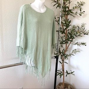 Chico’s One Size Teal Blue Poncho Cape Sweater Fringe